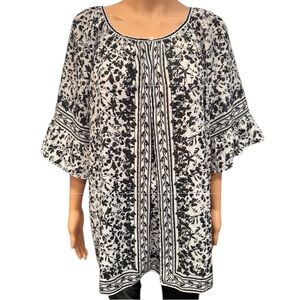 MAX STUDIO Black & White Floral Pretty Ruffle Elbow Sleeve Blouse NWT 2X